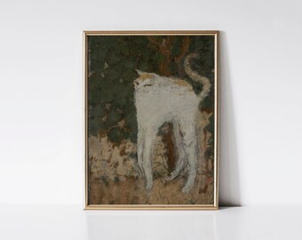 Le Chat Blanc, Vintage cat art, Meme cat painting, Cat lover gift.