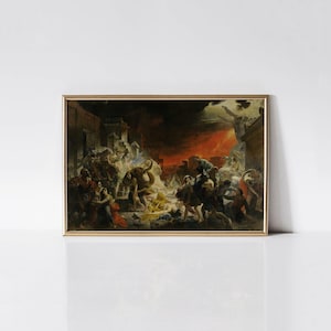 The Last Day of Pompeii, Vesuvius eruption print, Mythological landscape painting, Dramatic historic art, Living room decor.