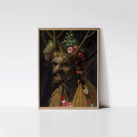 Four Seasons in One Head, Giuseppe Arcimboldo print, Seasonal wall art, Farmhouse home décor, Farmcore painting.