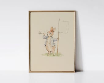 Peter Rabbit, Beatrix Potter print, Bunny painting, Vintage nursery wall art, Baby shower gift.