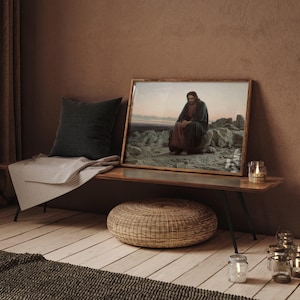 Christ in the Desert print, Biblical Jesus Christ painting, Jesus Fasting 40 days and 40 nights. image 2
