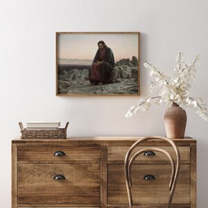 Christ in the Desert print, Biblical Jesus Christ painting, Jesus Fasting 40 days and 40 nights. image 7