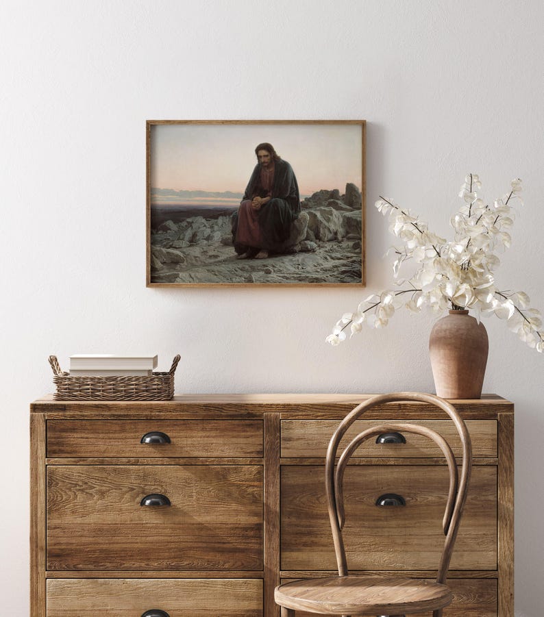 Christ in the Desert print, Biblical Jesus Christ painting, Jesus Fasting 40 days and 40 nights. image 7