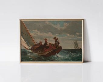 Breezing Up A Fair Wind Winslow Homer print, Vintage sailboat painting, Fishing wall art.