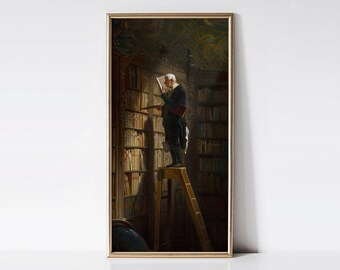 The Bookworm 1850 Carl Spitzweg print, Vintage library art, Literary wall art, Book lover gift, Classic study room, Cozy home office decor.