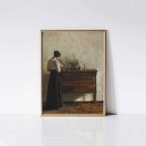 Portrait of a Woman Reading by a Dresser 1895 Carl Holsøe Print, Vintage Wall Art, Elegant Home Decor, Victorian Interior, Book Lover Gift