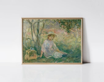 Under the Orange Tree 1889 Berthe Morisot print, Vintage French wall art, Impressionist decor, Cozy reading nook, Feminine home accents.