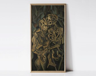 Kiss of a Death 1912 Bohumil Kubišta print, Dark aesthetic art, Cubist wall decor, Moody vintage home decor, Gothic bedroom wall art.