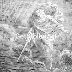 The Destruction of Leviathan, Gustave Doré Bible art print, Dark moody sea serpent drawing. image 6