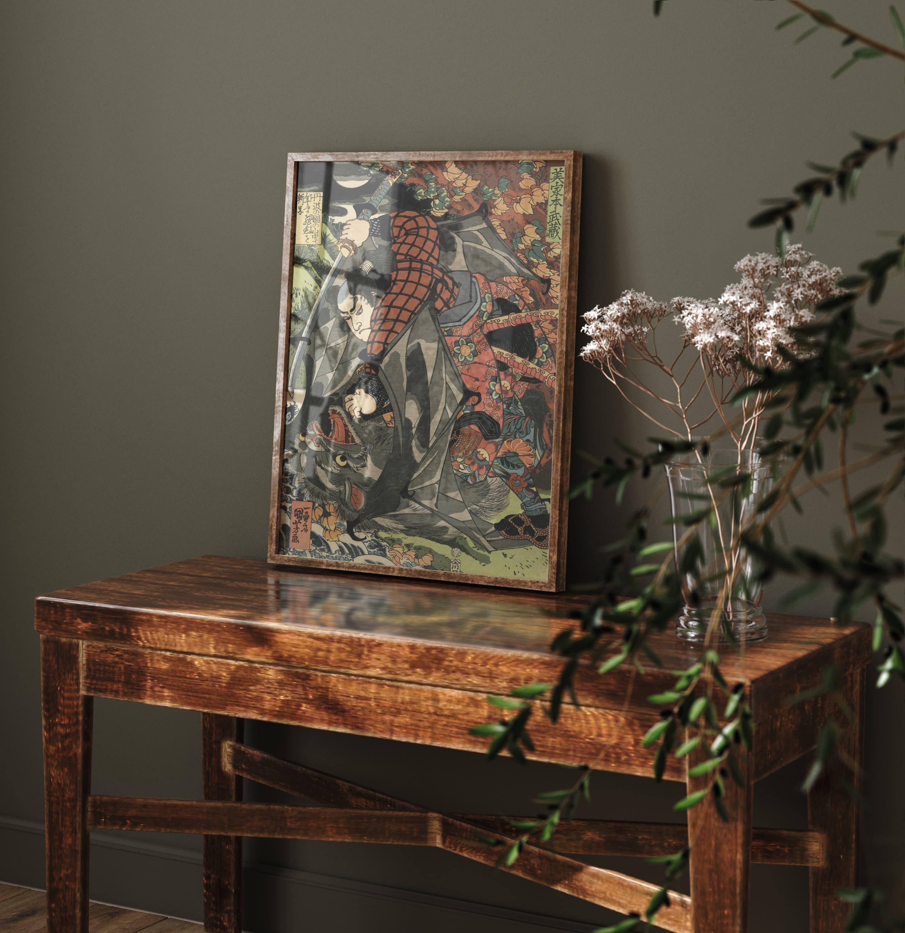 Miyamoto Musashi Killing A Monster Bat 1830 by Utagawa Kuniyoshi