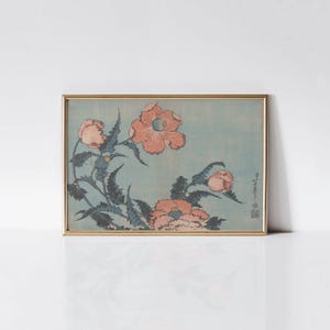 Poppies, Katsushika Hokusai print, Edo period painting, Floral Japanese woodblock print, Botanical ukiyo-e art, Japanese botanical print.