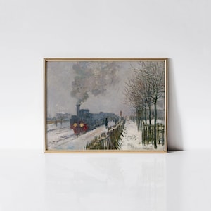 The Train in the Snow 1875 by Claude Monet, Classic Art Print, Cozy Living Room Decor, Snowy Landscape, Train Enthusiast Gift