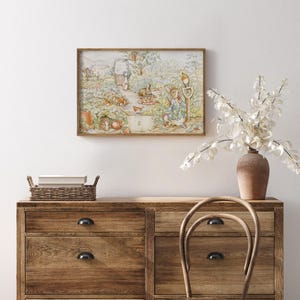 Peter Rabbit en el huerto, impresión de pintura de acuarela de Beatrix Potter, arte de pared de guardería vintage, idea de regalo para baby shower. imagen 7