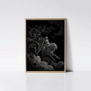 Death on the Pale Horse, Gustave Doré print, Gothic Bible artwork.
