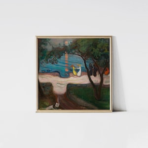 Dance on the Beach, Edvard Munch print, Beachscape painting, Scandinavian art, Living room décor, Idyllic love art.