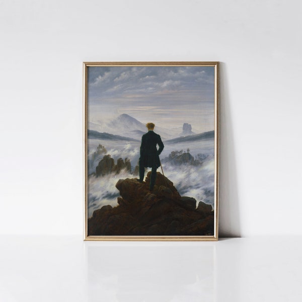 Wanderer above the Sea of Fog, Caspar David Friedrich print, Motivational wall art, Solitary art, Mountain landscape, Housewarming gift idea