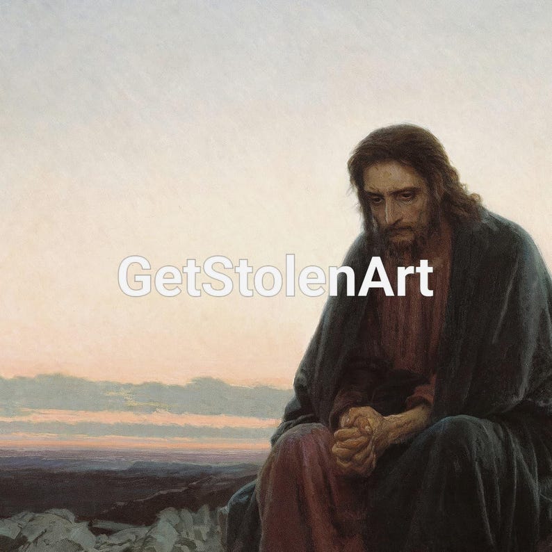 Christ in the Desert print, Biblical Jesus Christ painting, Jesus Fasting 40 days and 40 nights. image 5