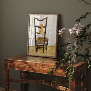 Kitten Clambering up a Chair, Cute kitten print, 1900s cat painting, Living room décor, Cat lover gift. afbeelding 2