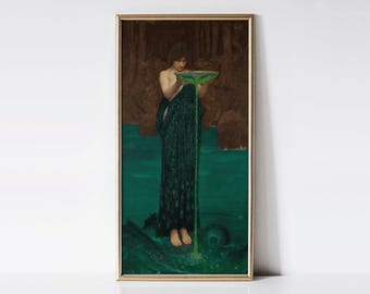 Circe Invidiosa 1892 by John William Waterhouse print, Victorian era Greek mythology décor, Vintage Greek goddess painting.