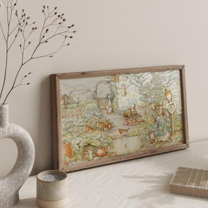 Peter Rabbit en el huerto, impresión de pintura de acuarela de Beatrix Potter, arte de pared de guardería vintage, idea de regalo para baby shower. imagen 4