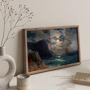 Passing Ship on a Moonlight Night, Ivan Aivazovsky print, Ship painting, Moonlit sky art, Seascape wall decor, Nautical wall art. image 4