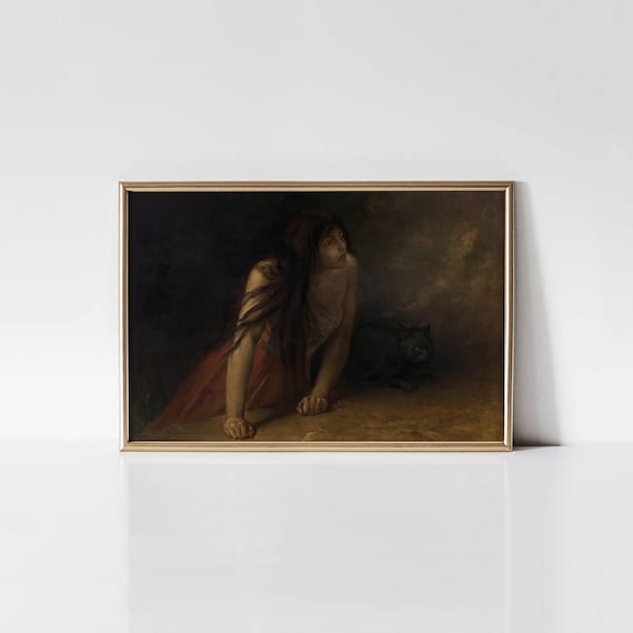 The Witch by Jean-François Portaels 1818-1895 print, Gothic bedroom art, Moody Victorian decor, Occult Halloween witchcraft gifts