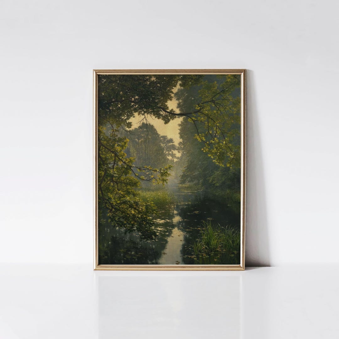 Misty Pond Print, Vintage Landscape Painting, Nature Wall Art. - Etsy