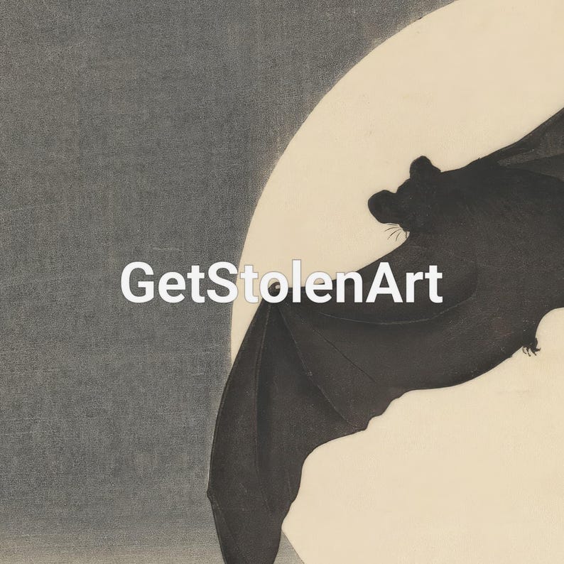 Bat Before the Moon, Vintage Asian wall art, Bat art print, Bat décor, Japanese poster, Moon art print, Dark art, Gothic art. image 5