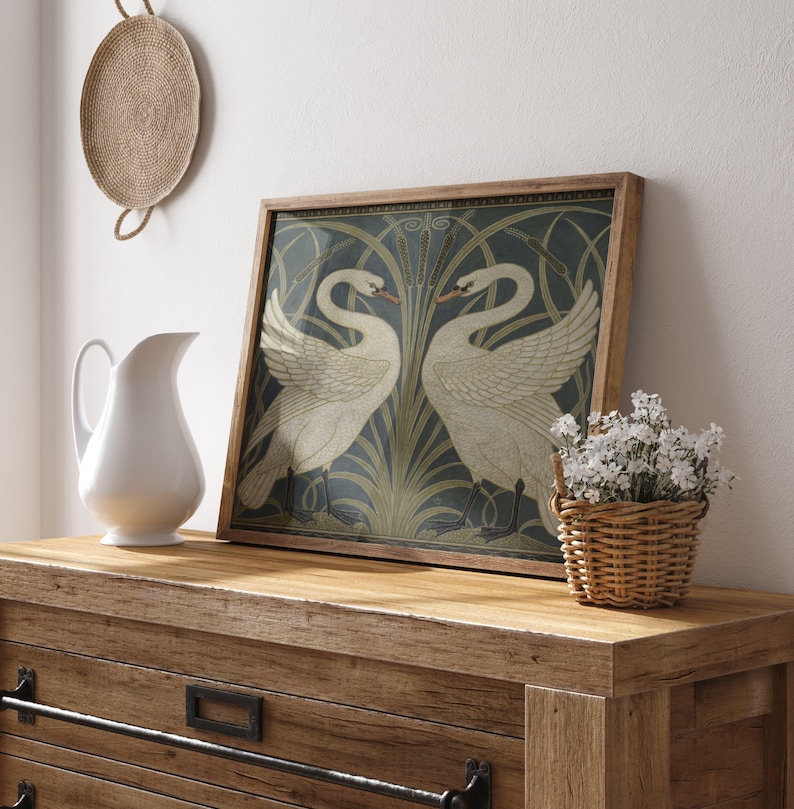 Swan, Rush and Iris, Swan painting, Bird wall art, Art nouveau, Walter Crane wallpaper design, Arts and crafts, Square art print, Vintage. Bild 9