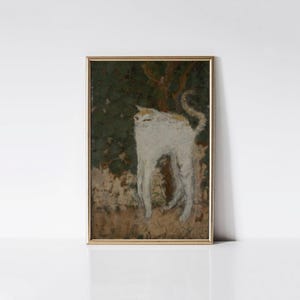 Le Chat Blanc, Vintage cat art, Meme cat painting, Cat lover gift.