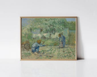 Premiers pas, d'après Millet 1890, impression Vincent van Gogh, peinture de paysage de campagne d'une famille d'agriculteurs, décoration de ferme, art mural de cottage.