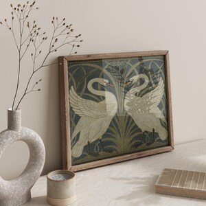 Swan, Rush and Iris, Swan painting, Bird wall art, Art nouveau, Walter Crane wallpaper design, Arts and crafts, Square art print, Vintage. Bild 4