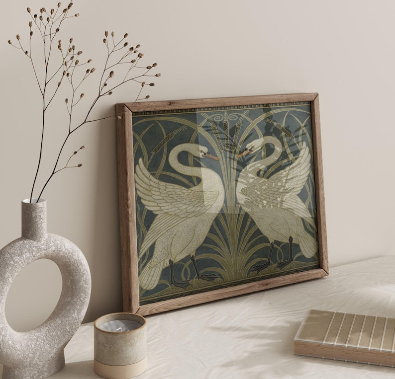 Swan, Rush and Iris, Swan painting, Bird wall art, Art nouveau, Walter Crane wallpaper design, Arts and crafts, Square art print, Vintage. Bild 4