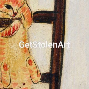 Kitten Clambering up a Chair, Cute kitten print, 1900s cat painting, Living room décor, Cat lover gift. afbeelding 6