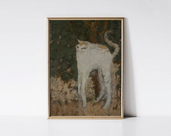 Le Chat Blanc, Vintage cat art, Meme cat painting, Cat lover gift.