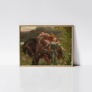 La Belle Dame sans Merci, Frank Dicksee print, Romantic wall art, Medieval painting.