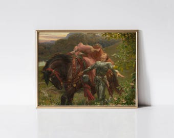 La Belle Dame sans Merci, Frank Dicksee print, Romantic wall art, Medieval painting.
