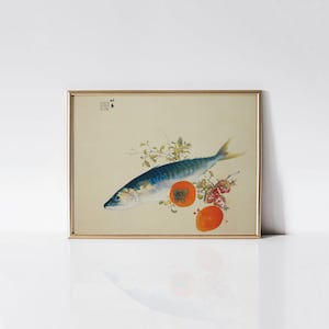 Autumn Fattens Fish and Ripens Wild Fruits 1925 by Takeuchi Seihō, Japanese Wall Art, Zen Home Decor, Gift for Fisherman & Nature Lover