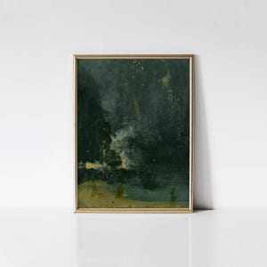 Nocturne in Black and Gold, Vintage emerald print, Dark green wall art, Moody oil painting, Dark aesthetic decor, art print abstract.