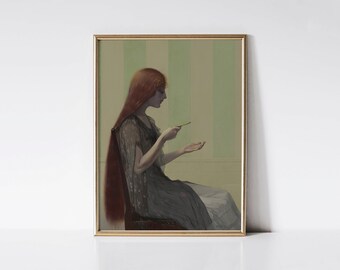The Line of Love, Dark academia wall art, Female portrait, Figural art, Moody Victorian print.