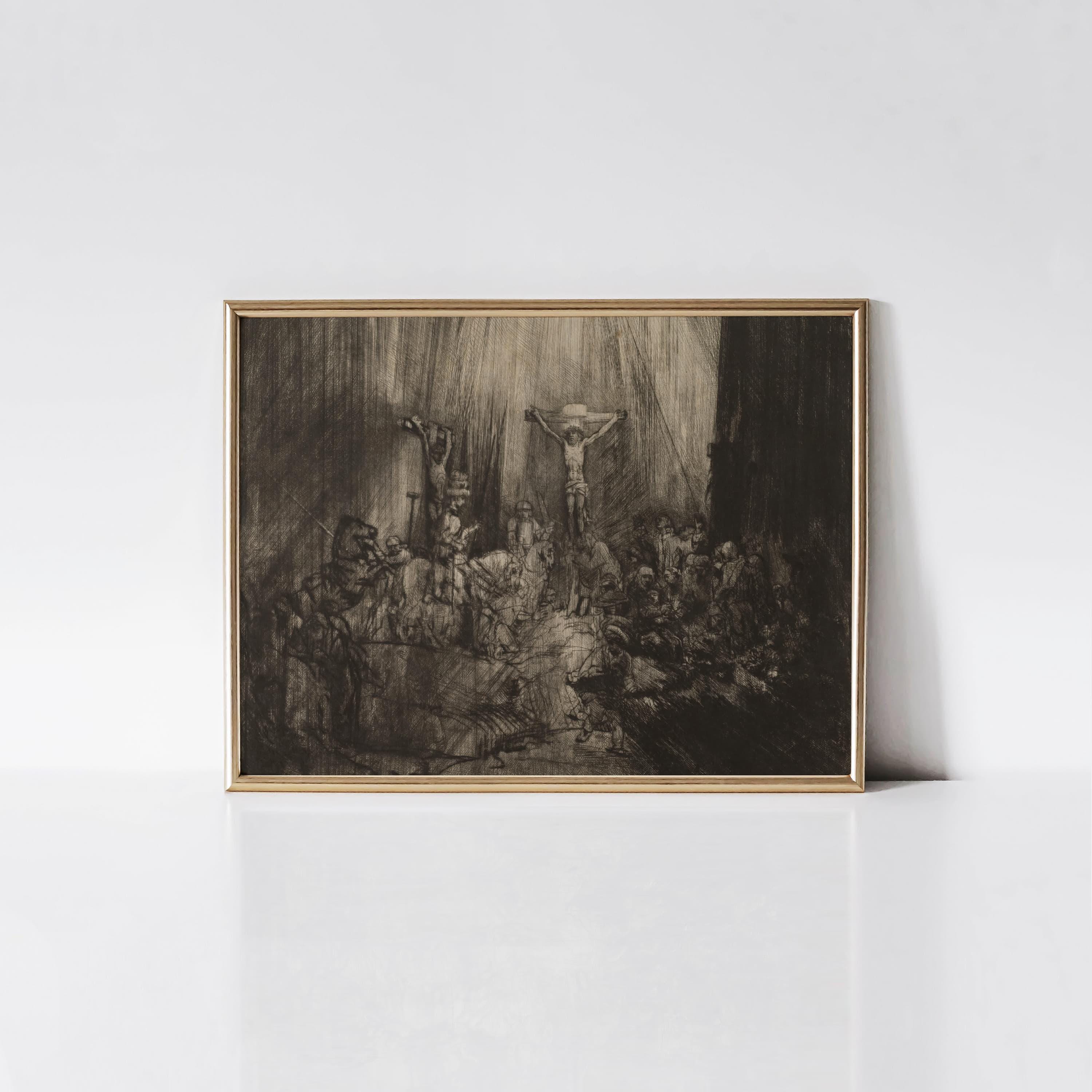 The Three Crosses by Rembrandt, Christ Crucified Between Two