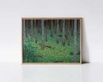 Weasel in Wild Strawberry Patch, Japanese art, Fantasy forest art print, Vintage nature wall art, Woodland print