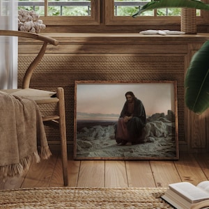 Christ in the Desert print, Biblical Jesus Christ painting, Jesus Fasting 40 days and 40 nights. image 8