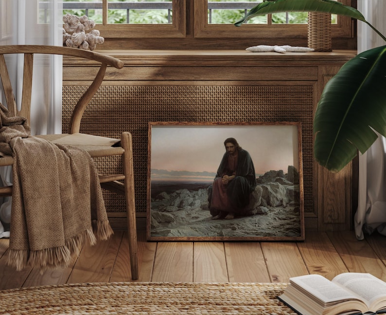 Christ in the Desert print, Biblical Jesus Christ painting, Jesus Fasting 40 days and 40 nights. image 8