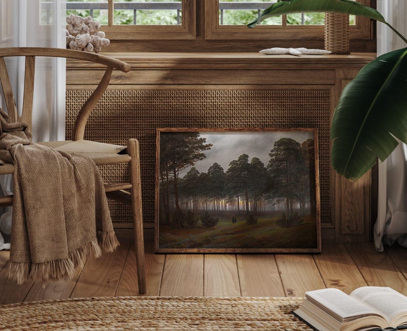 Evening 1821 by Caspar David Friedrich Print, Moody Wall Decor, Vintage Aesthetic Art, Romantic Rustic Home Decor, Library Room Decor image 8