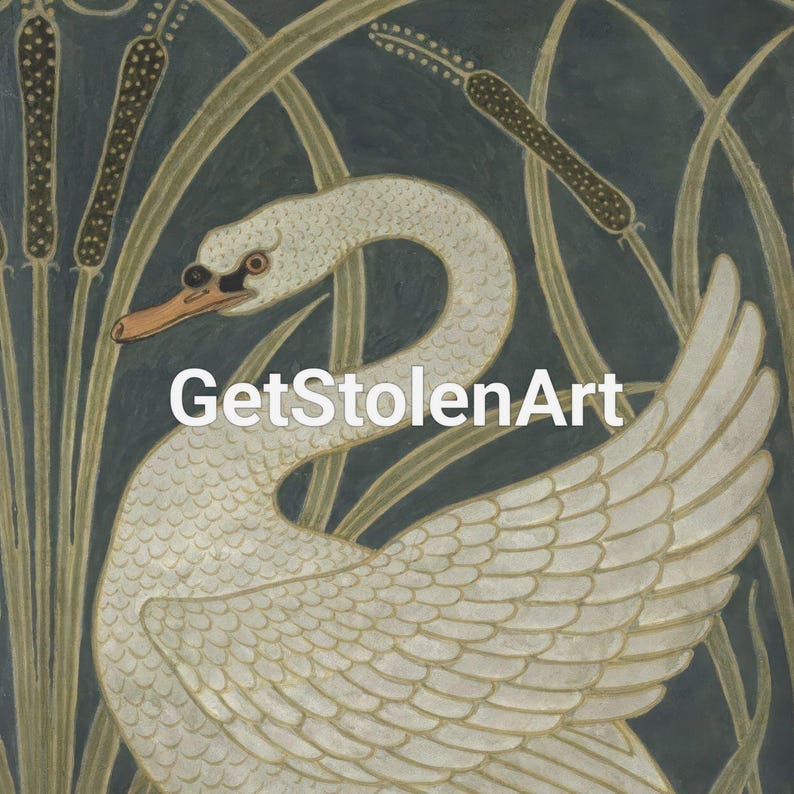 Swan, Rush and Iris, Swan painting, Bird wall art, Art nouveau, Walter Crane wallpaper design, Arts and crafts, Square art print, Vintage. Bild 5