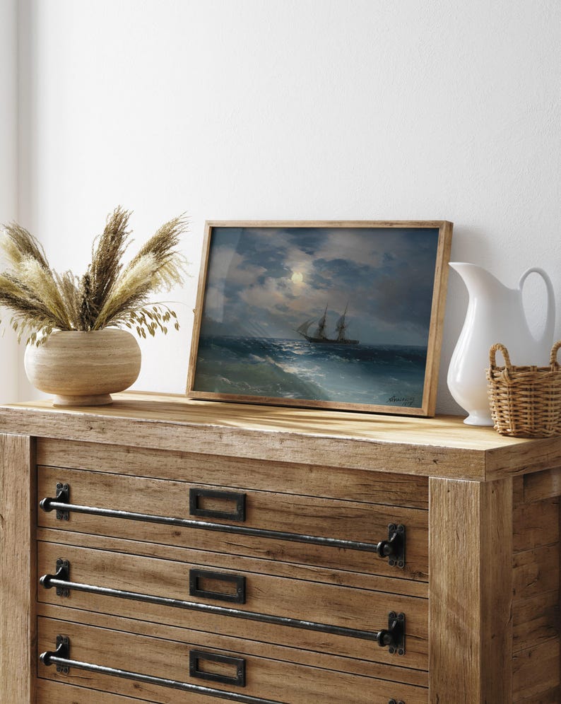 The Brig Mercury in Moonlight, Ivan Aivazovsky print, Ship painting, Moonlit sky art, Seascape wall decor, Nautical wall art. Bild 9