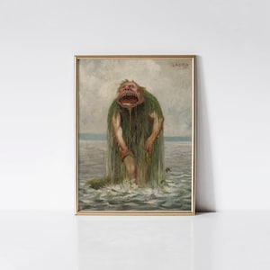 The Sea Monster 1881 by Theodor Kittelsen, Antique Sea Serpent Lake Monster Poster, Gothic Wall Decor, Scandinavian Nautical Art Print