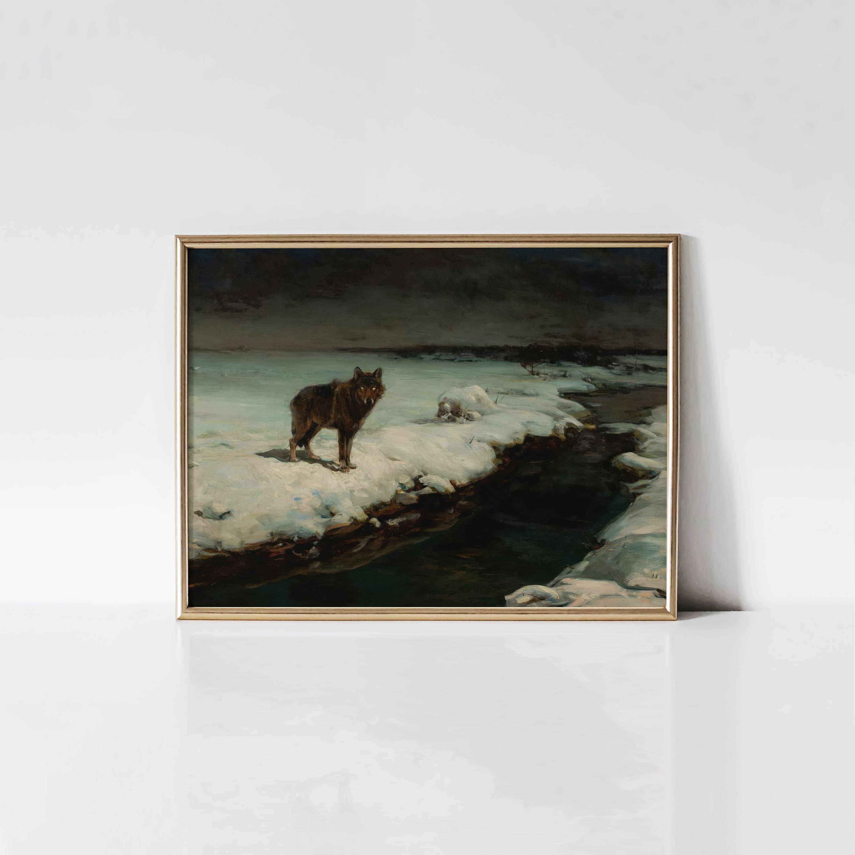Wolf 1880 by Alfred Kowalski Print, Vintage Style Wolf Wall Art