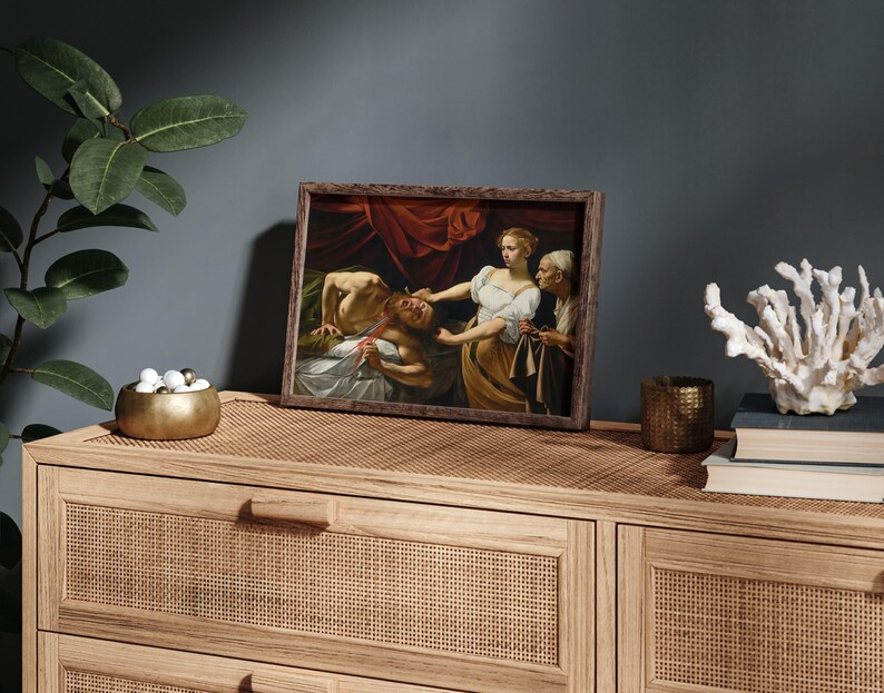 Judith beheading Holofernes, Michelangelo Caravaggio print, Baroque painting, Dark moody décor, Dark academia, Gothic art. image 3